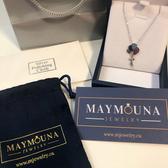 925 STERLING SILVER COLORFUL BALLOONS CZ NECKLACE - Picture 2 of 6